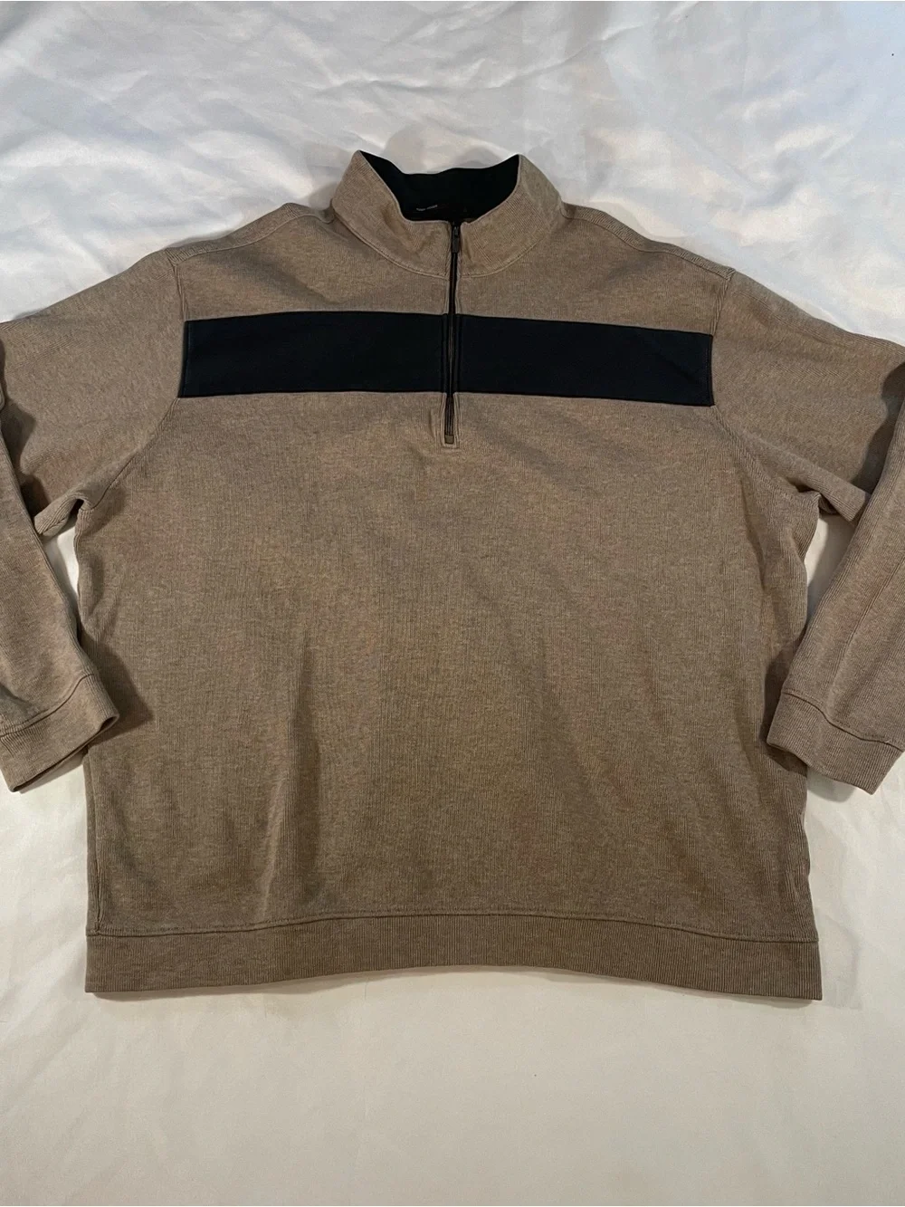 Tiger Woods Men's Quarter-Zip Pullover Sweater - Tan with Black Accent, Size XXL